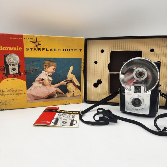 Kodak Other - Vintage Kodak Brownie Starflash Outfit Camera with Box and Manual 127 Film MCM
